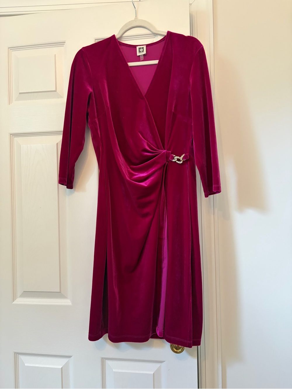 Anne Klein Fuchsia Velvet Twist-Waist Midi Dress